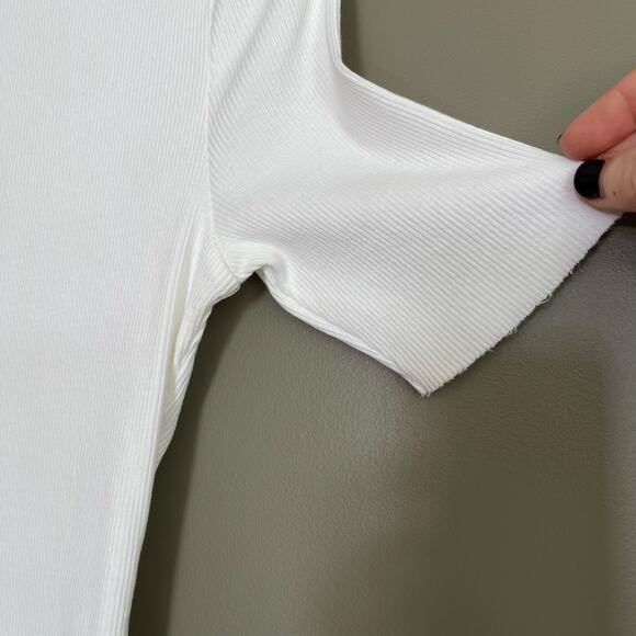 NWOT Nation LTD Cameron Mock Neck Tee White Size Medium Ribbed Fitted Chic Sexy - Picture 9 of 16